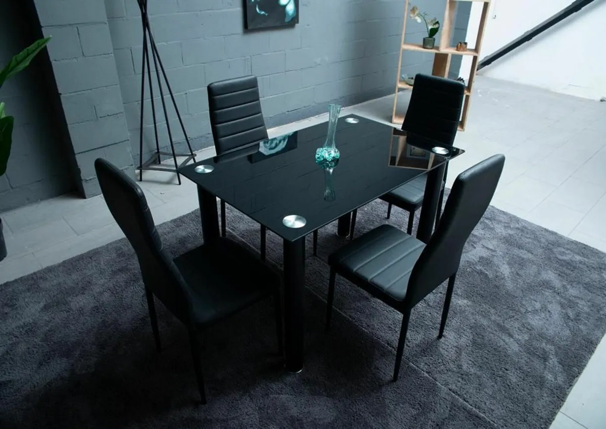 Compact Glass Dining Table Set Seats 4 ,Black - Image 4