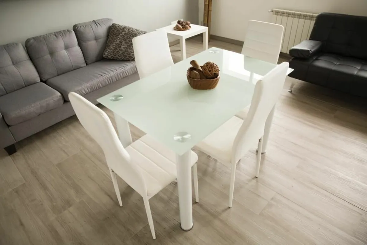 Compact Glass Dining Table Set Seats 4, White - Image 4