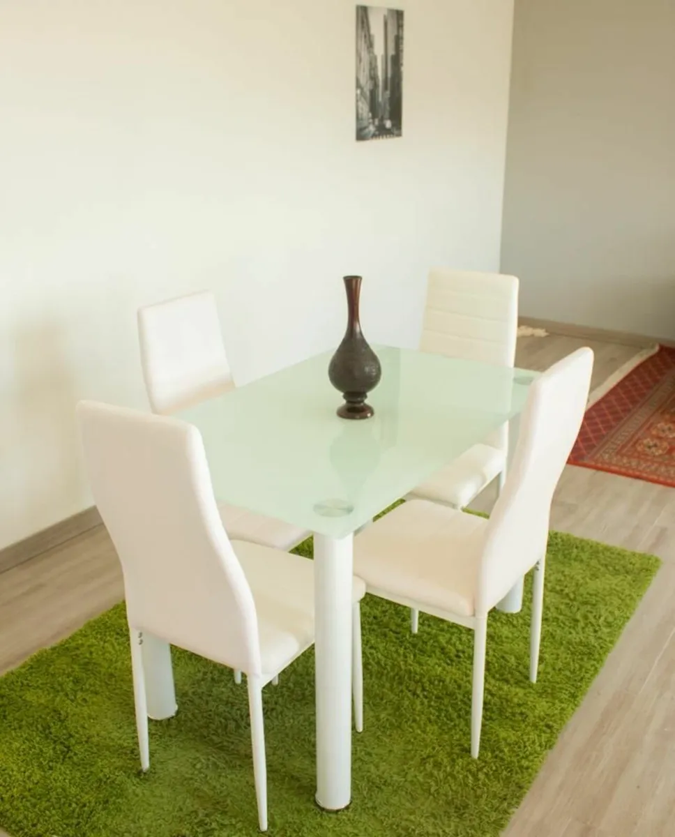 Compact Glass Dining Table Set Seats 4 , White - Image 1