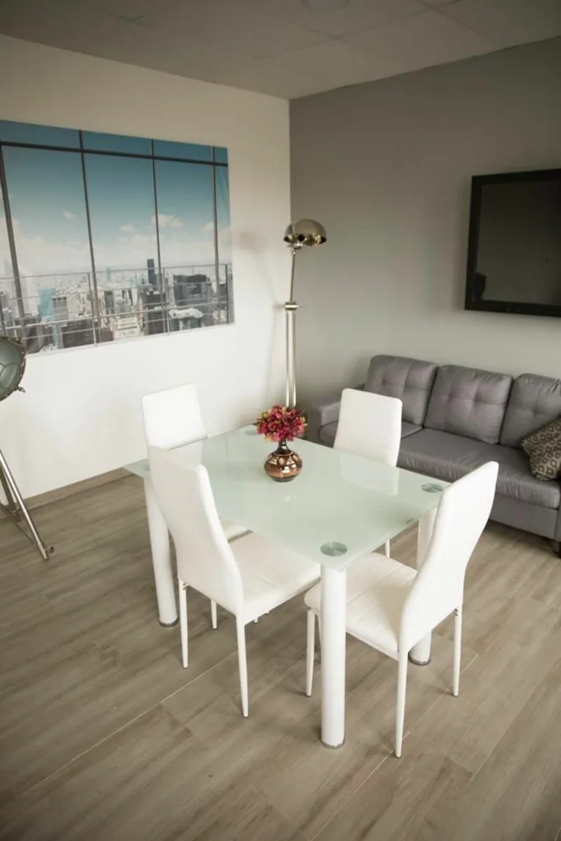 Compact Glass Dining Table Set Seats 4 , White - Image 2