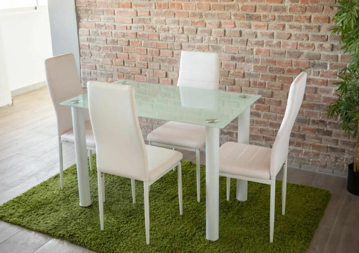 Compact Glass Dining Table Set Seats 4 , White - Image 3