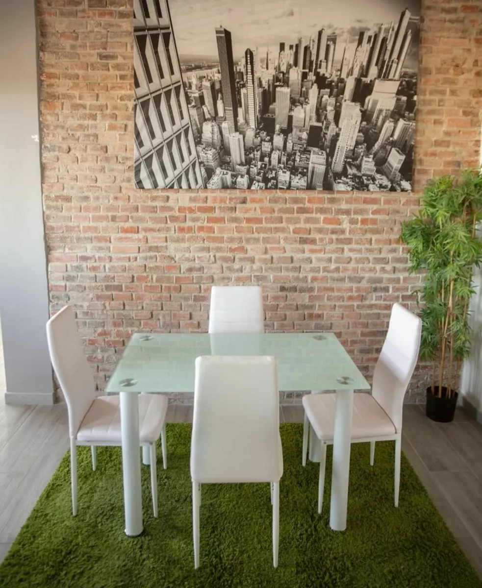 Compact Glass Dining Table Set Seats 4 , White - Image 4