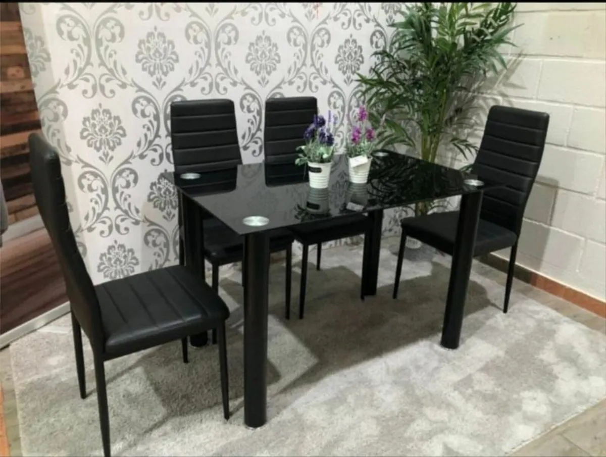 Compact Glass Dining Table Set Seats 4 ,Black - Image 1