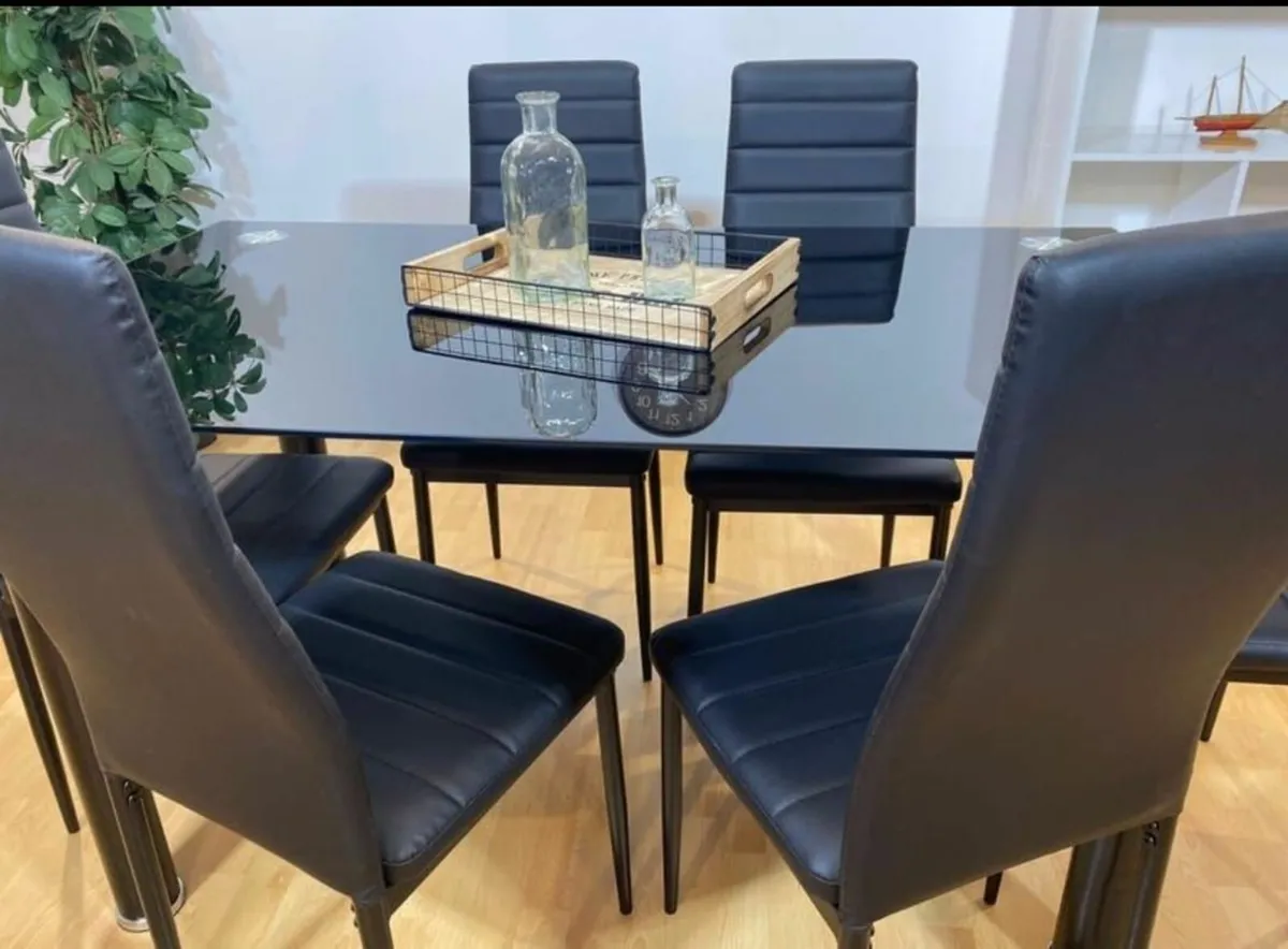 Compact Glass Dining Table Set Seats 4 ,Black - Image 3