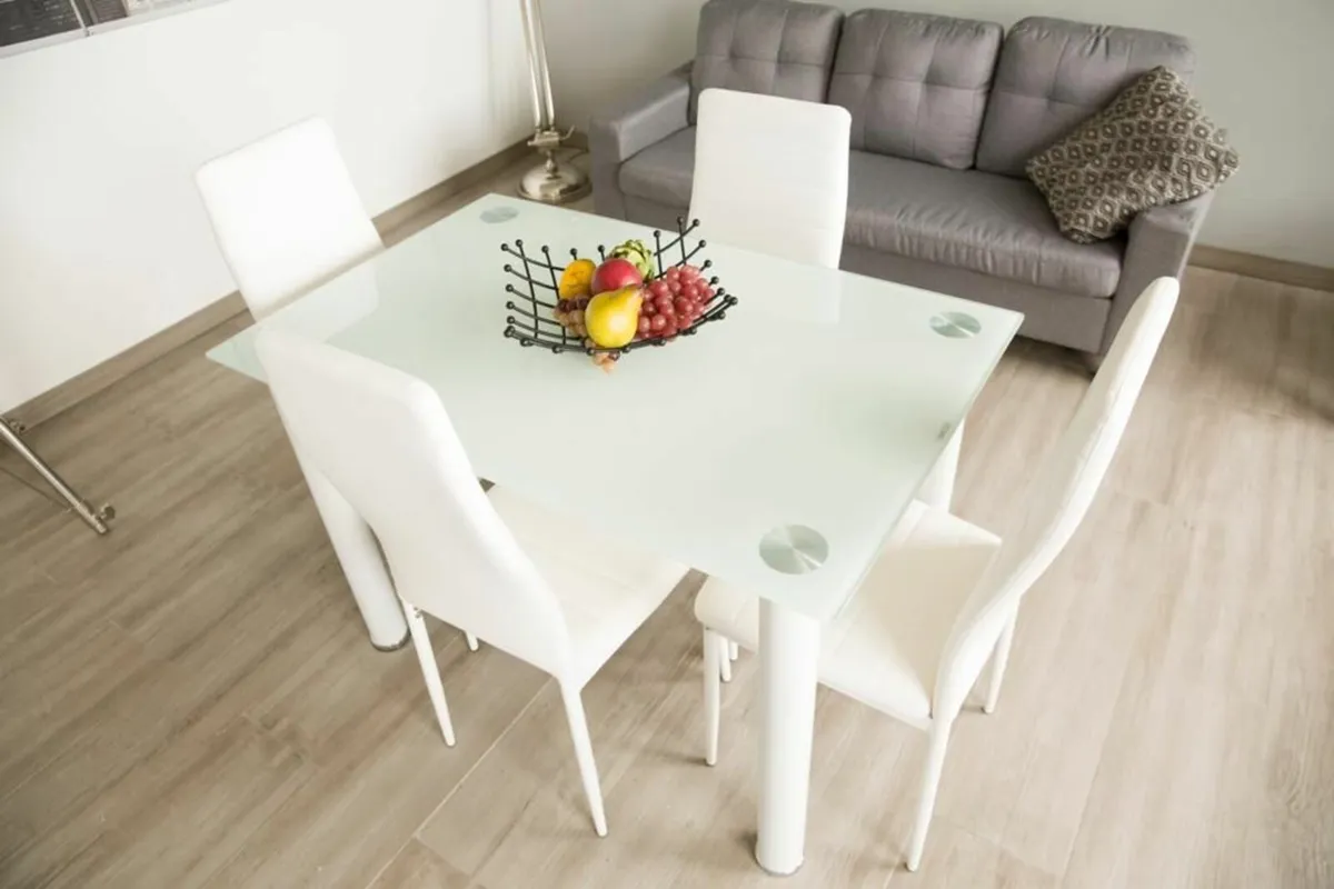 Compact Glass Dining Table Set Seats 4, White - Image 3