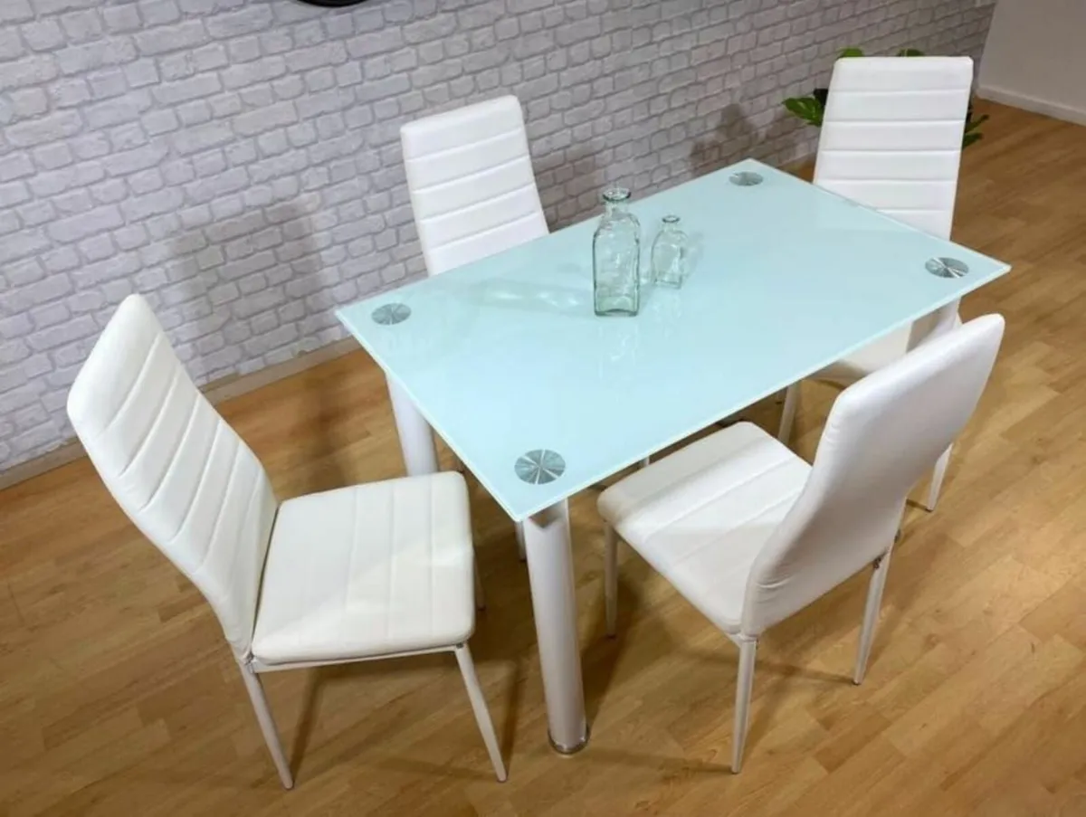 Compact Glass Dining Table Set Seats 4, White - Image 2