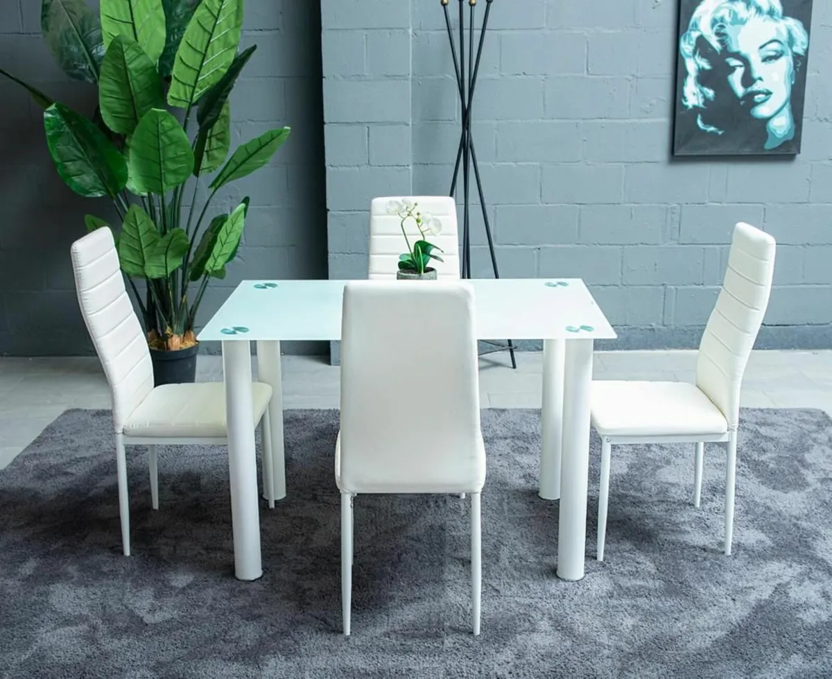Compact Glass Dining Table Set Seats 4, White - Image 4