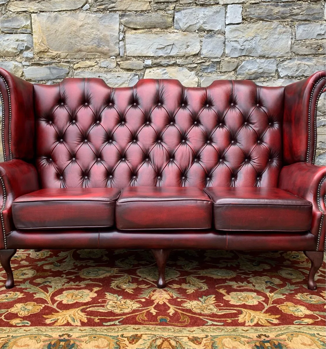 Vintage oxblood leather Chesterfield sofa. - Image 1
