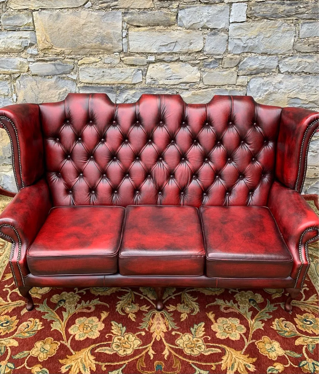 Vintage oxblood leather Chesterfield sofa. - Image 2