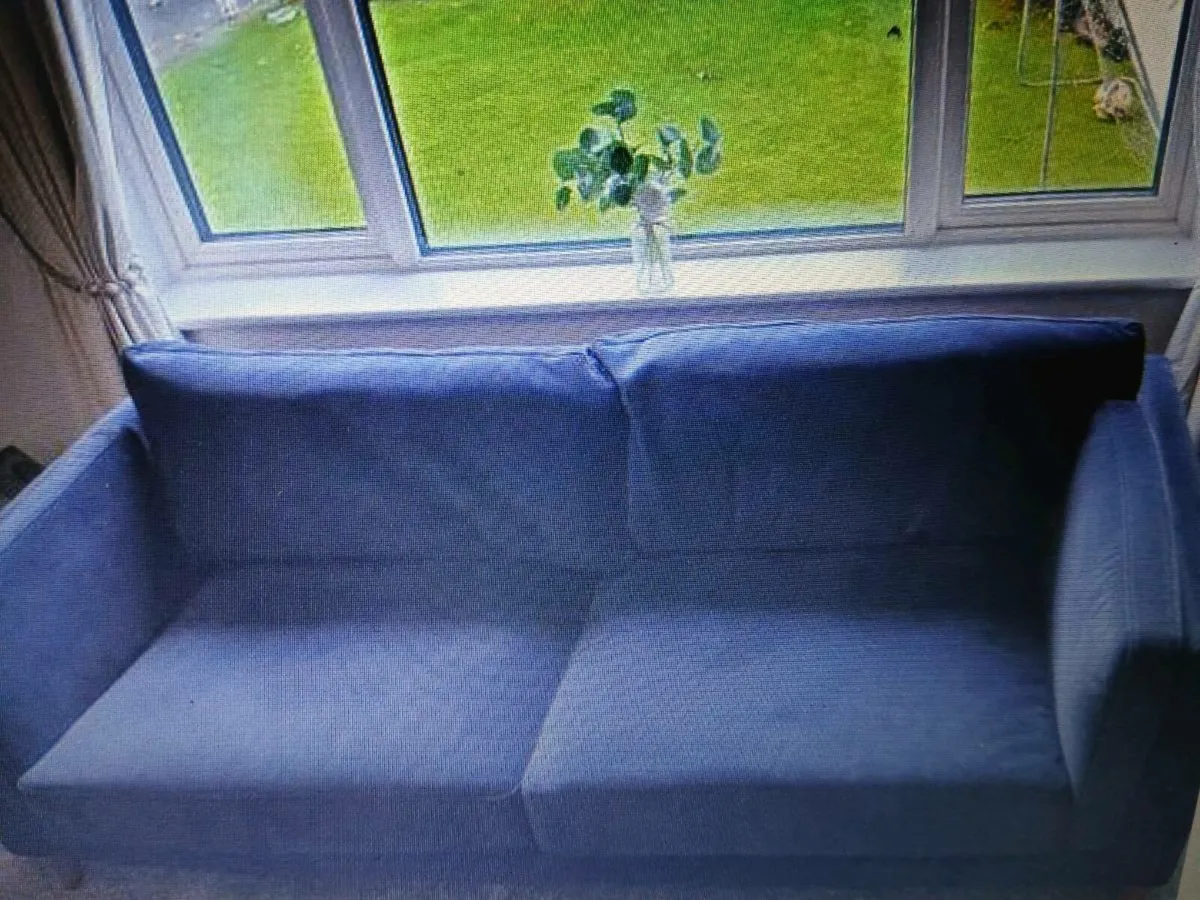 2 x 3 seater navy velvet Bellini sofas - Image 1