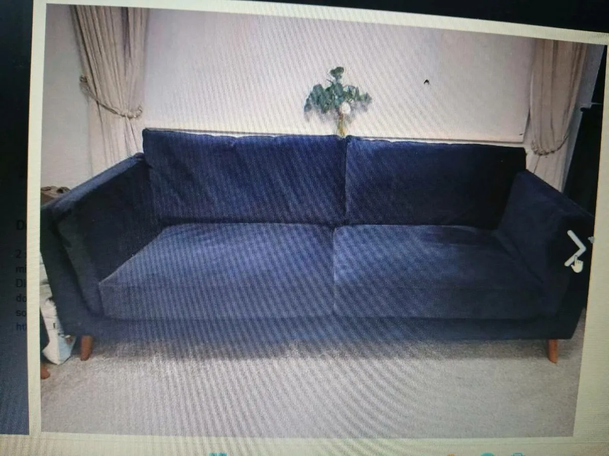 2 x 3 seater navy velvet Bellini sofas - Image 4