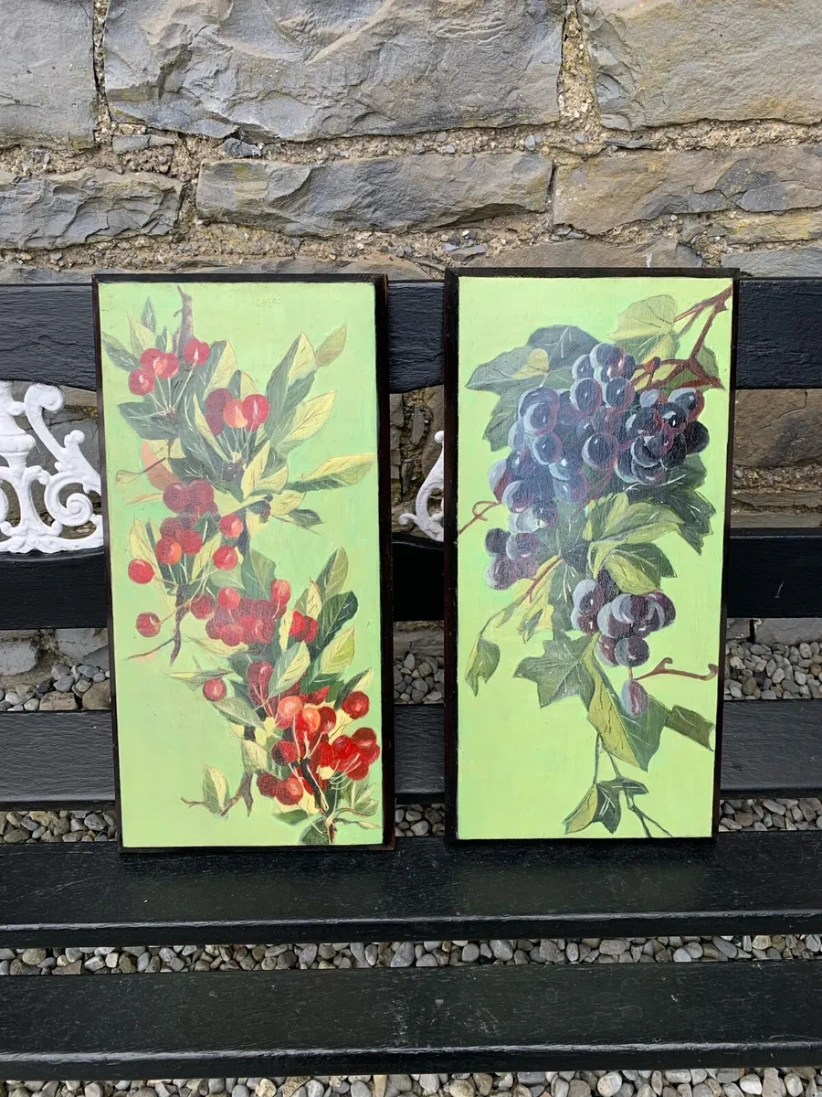Pair of antique hand painted wooden boards. - Image 1