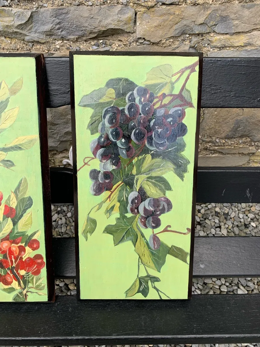 Pair of antique hand painted wooden boards. - Image 3