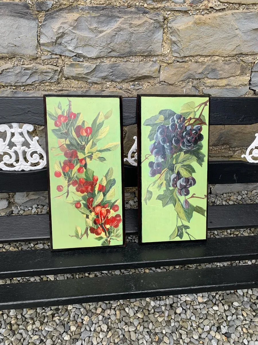 Pair of antique hand painted wooden boards. - Image 4