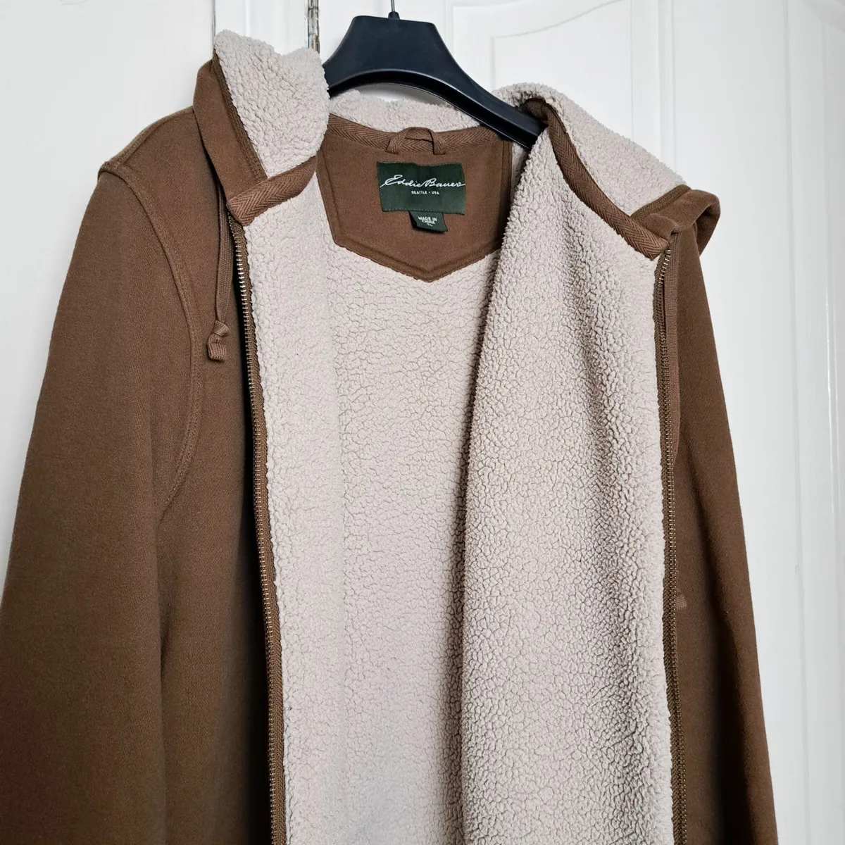 Eddie Bauer Brown Borg Lined Hoodie Jacket Size L - Image 4