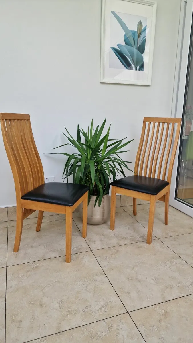 2 x Solid wood dining chairs - Image 1