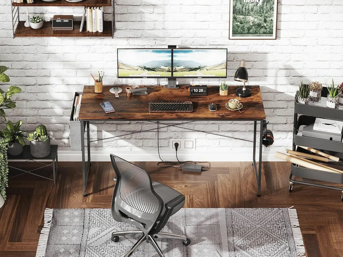 Computer Desk 140 x 55 cm, Home Office Desk Brown - Image 2
