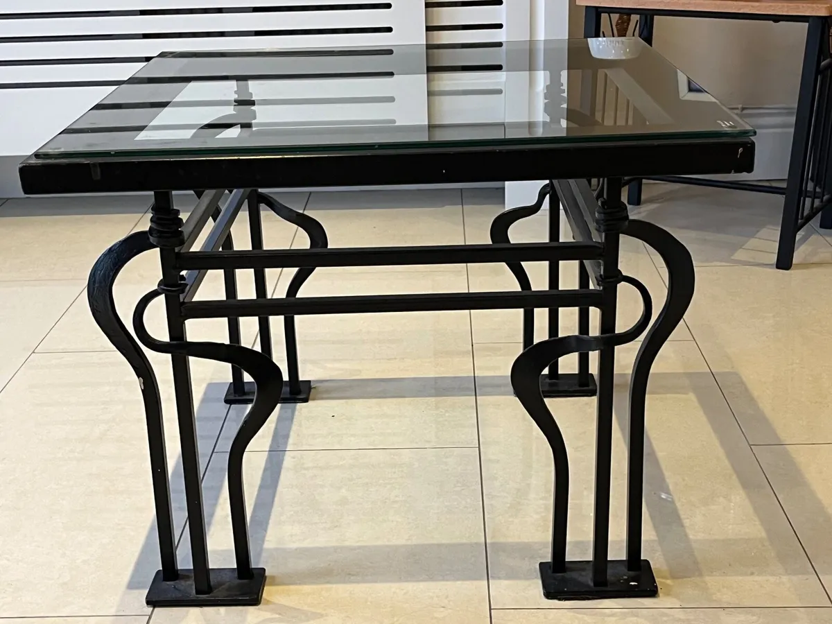 Cast iron table with glass top - Image 2