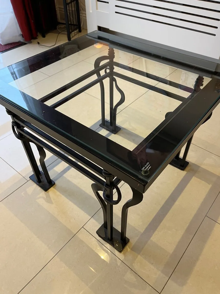 Cast iron table with glass top - Image 1