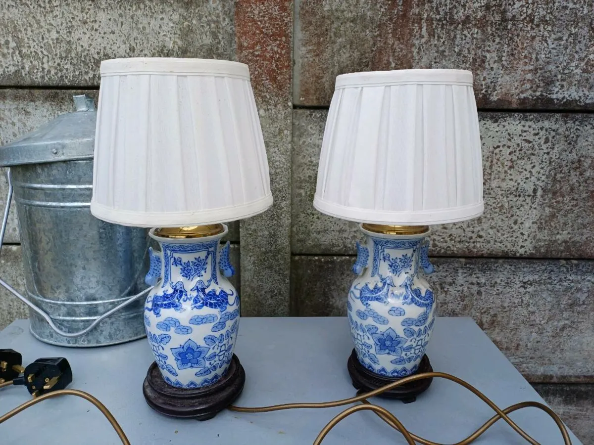 1950/60s Chinese Blue & White Lamps - Image 1