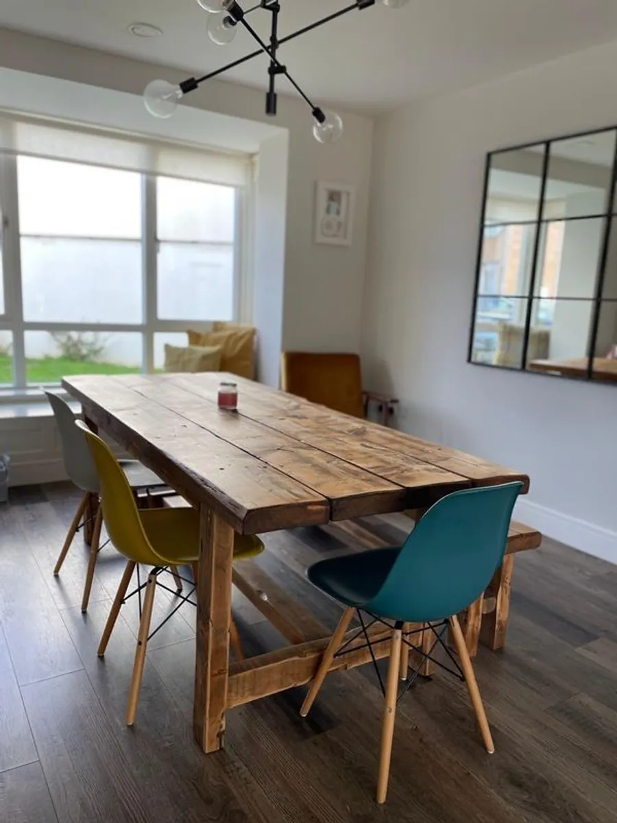 PRICE DROP - Large rustic dining table and bench - Image 1