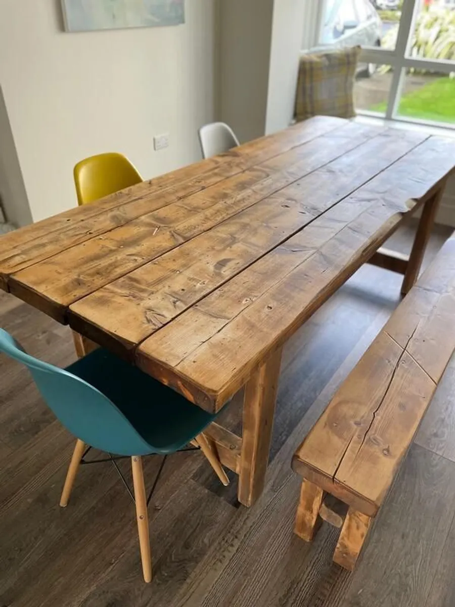 PRICE DROP - Large rustic dining table and bench - Image 2