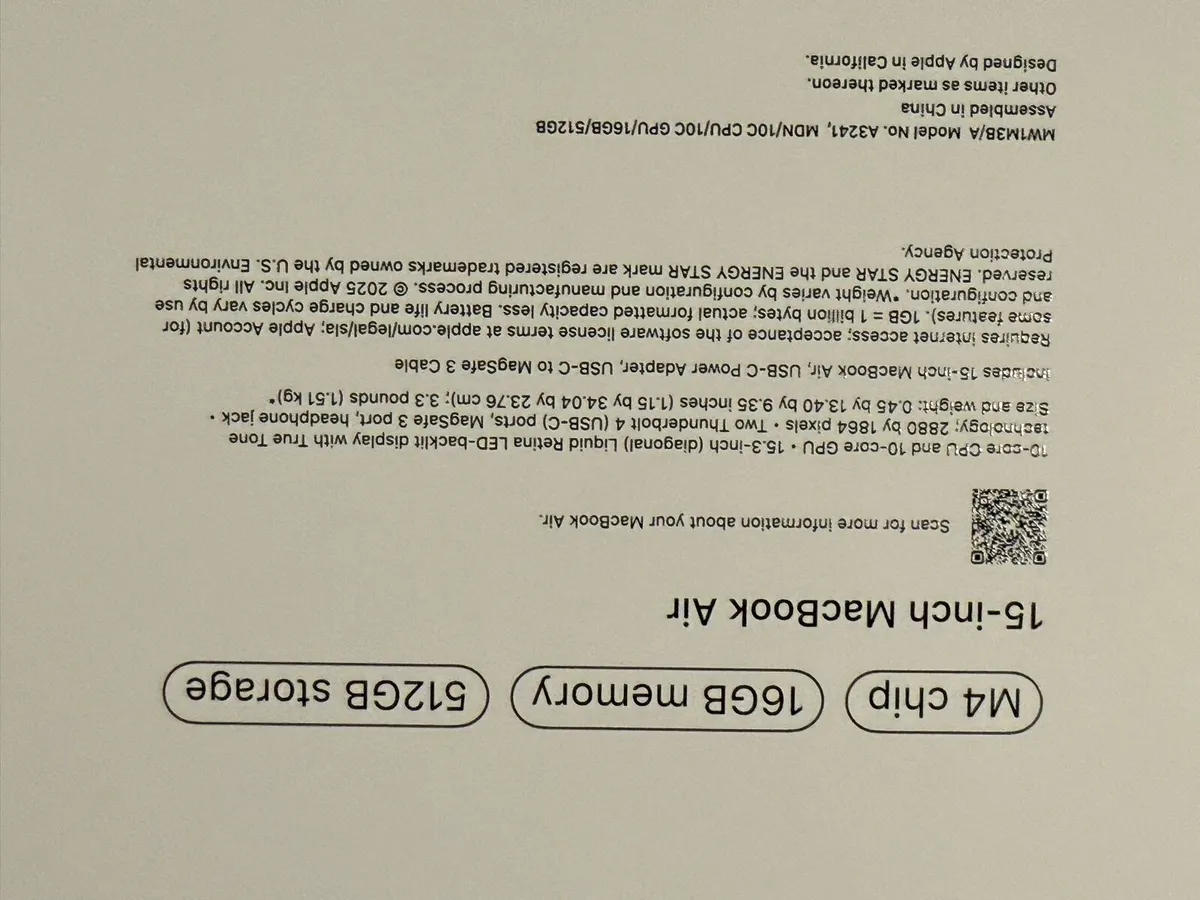 MacBook Air 15-inch M4 16/512GB Sealed 1y Warranty - Image 2