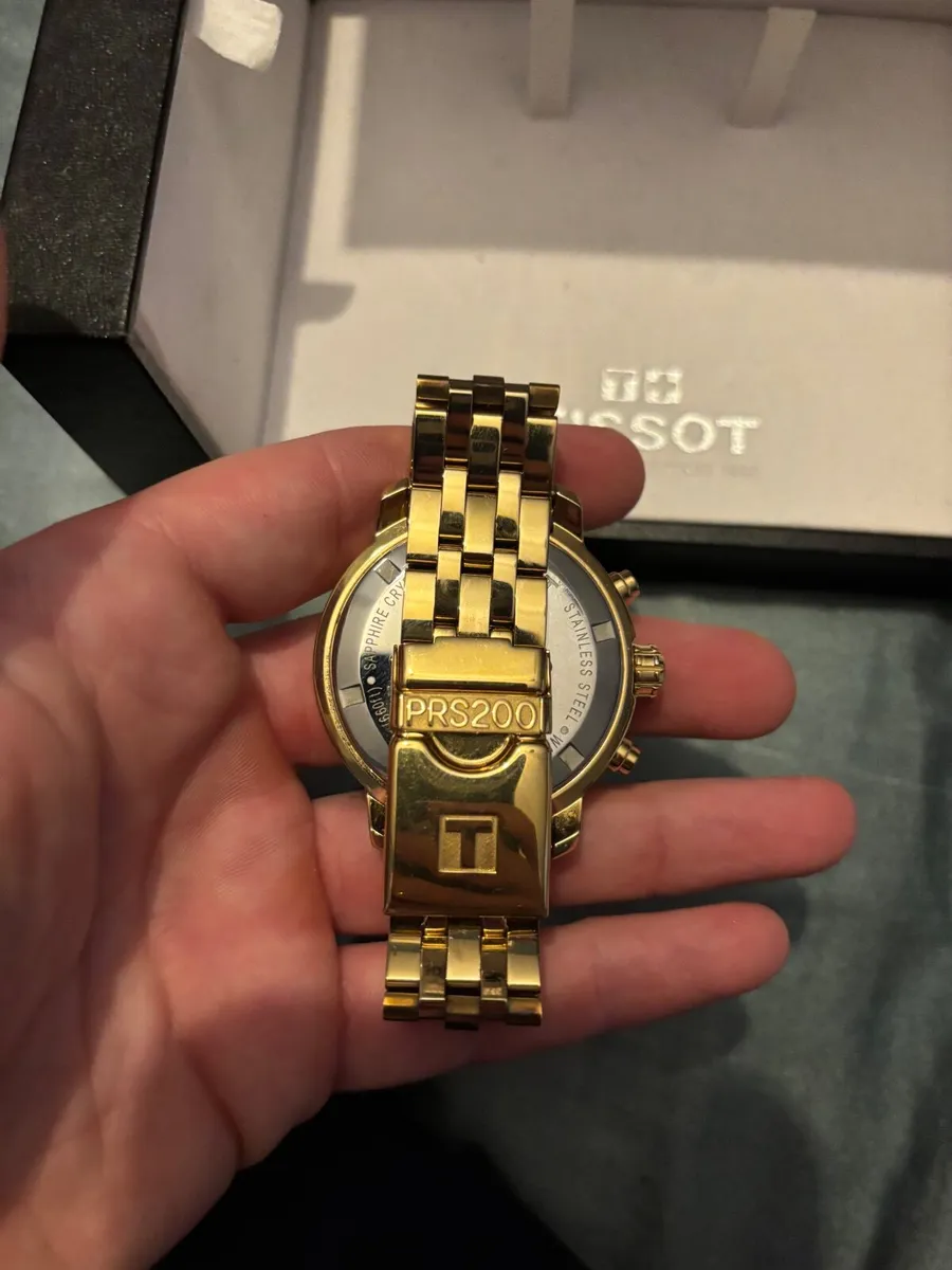 Mens tissot prs200 gold watch with navy blue face - Image 2