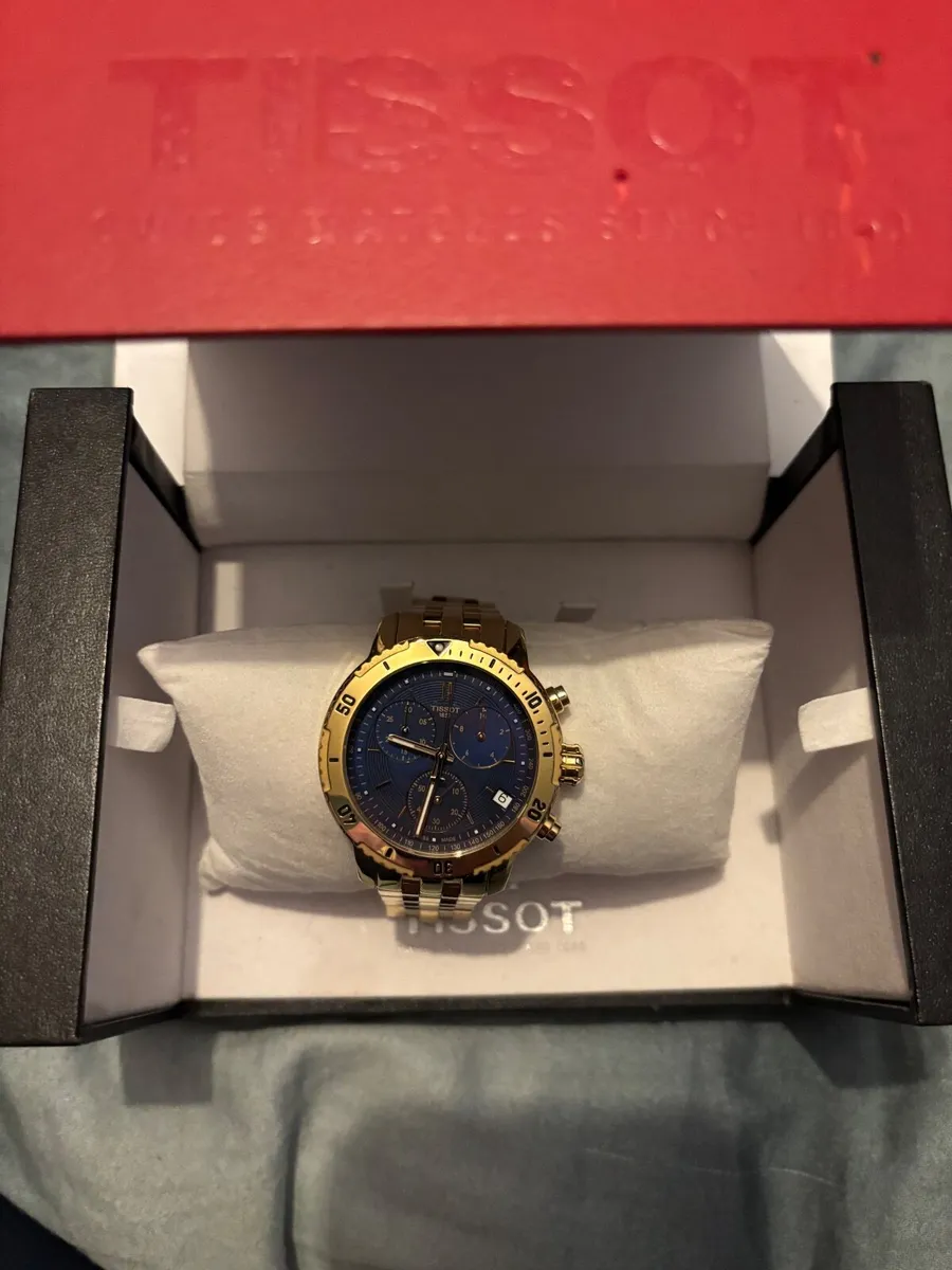 Mens tissot prs200 gold watch with navy blue face - Image 3