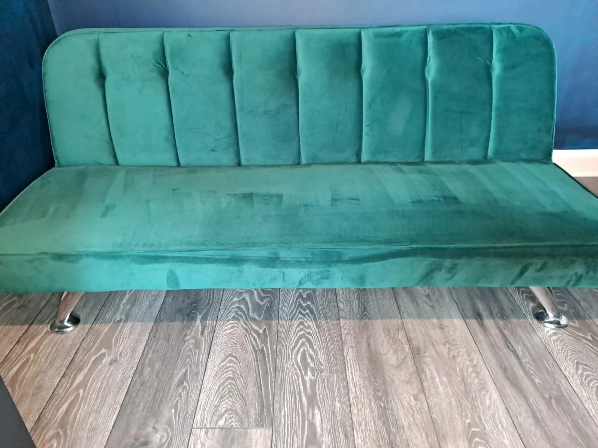 Green Velvet Sofa Bed - Image 1