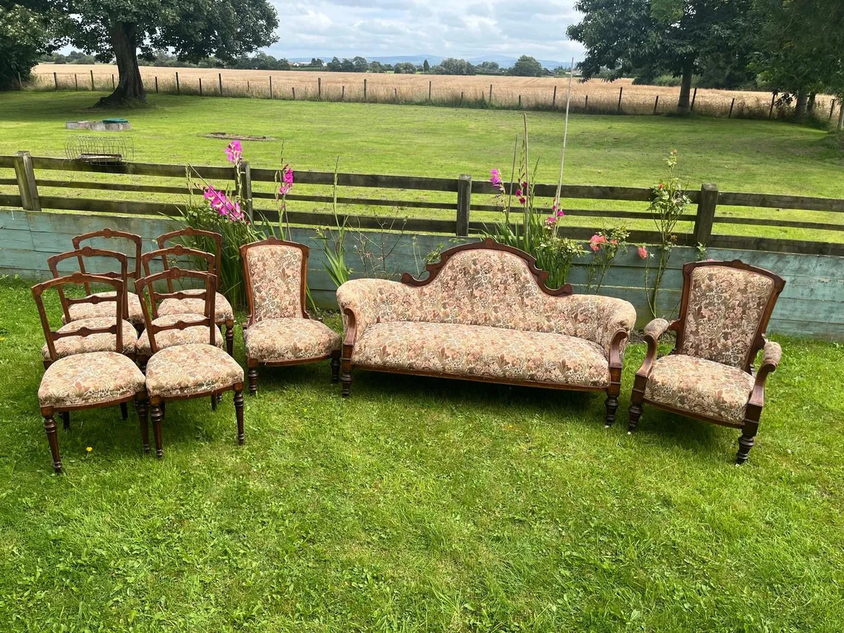 Antique sofa, chairs and dining chair set - Image 1