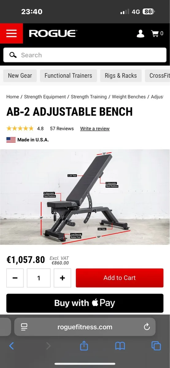 ROGUE AB2 WEIGHT BENCH!! SELLING 1/2 PRICE! READ!! - Image 1