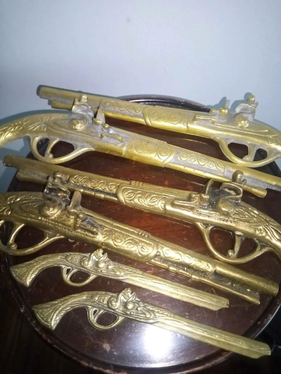 Vintage Solid Brass Pistol Set - Image 1