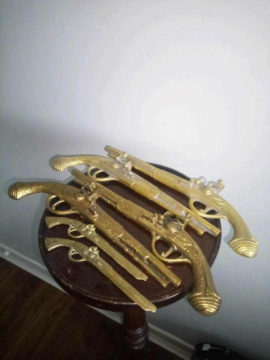 Vintage Solid Brass Pistol Set - Image 2