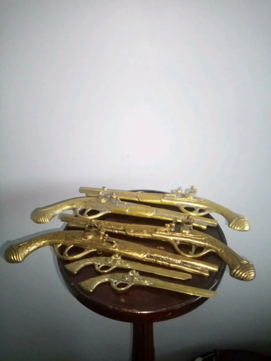 Vintage Solid Brass Pistol Set - Image 3