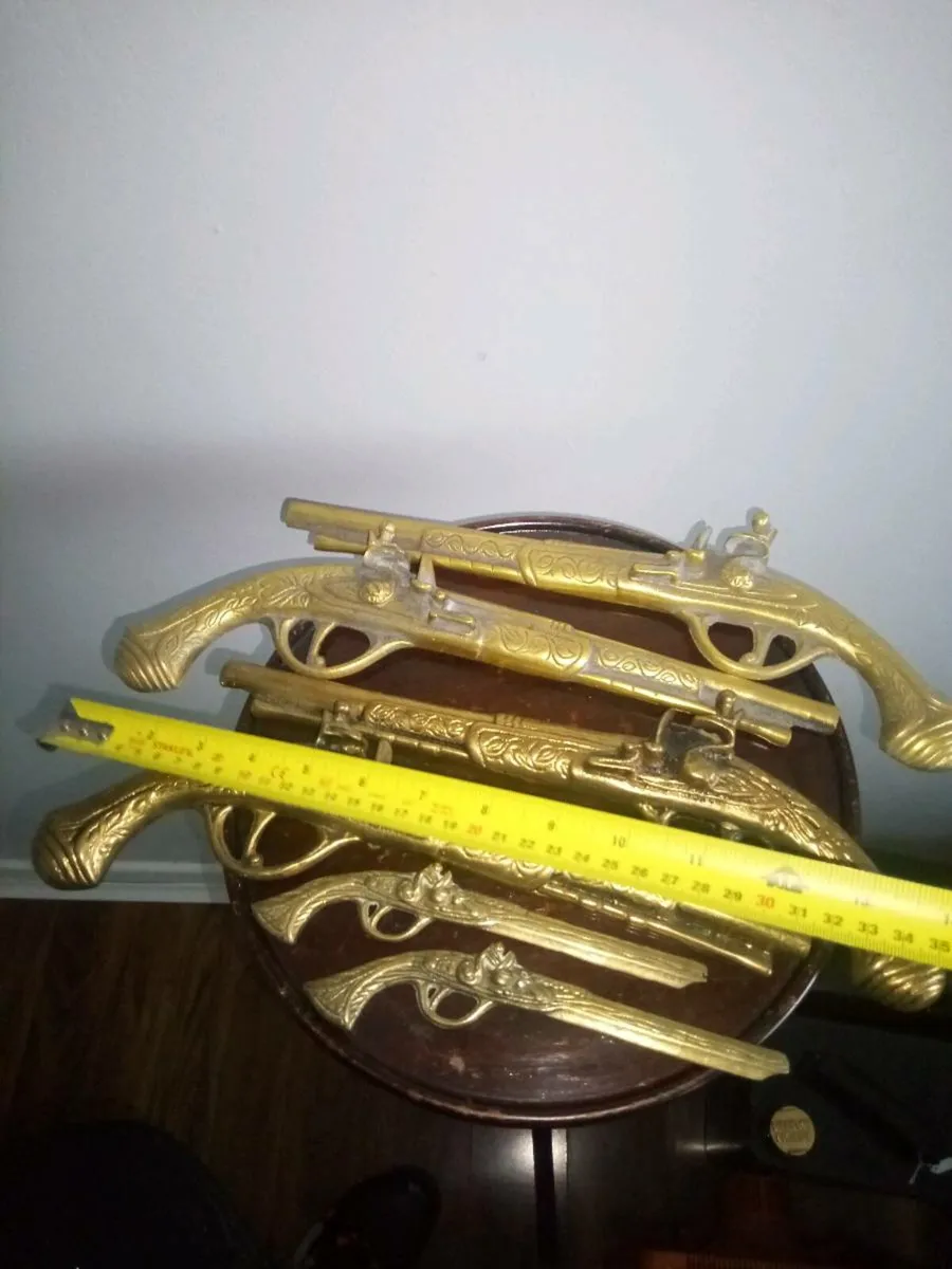 Vintage Solid Brass Pistol Set - Image 4