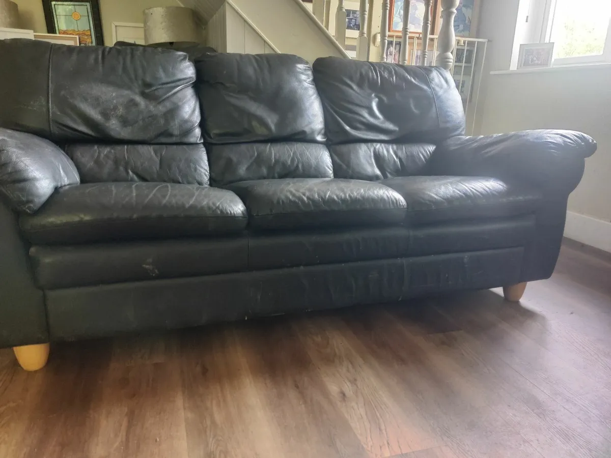 Furniture  Black Leather Couch - Image 3