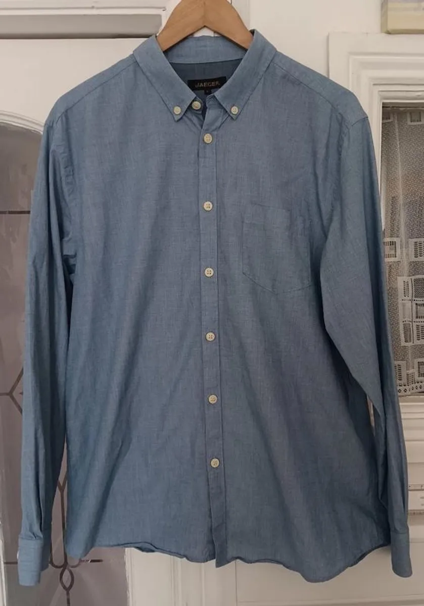 Jaeger Mens Blue Cotton Shirt - Image 1