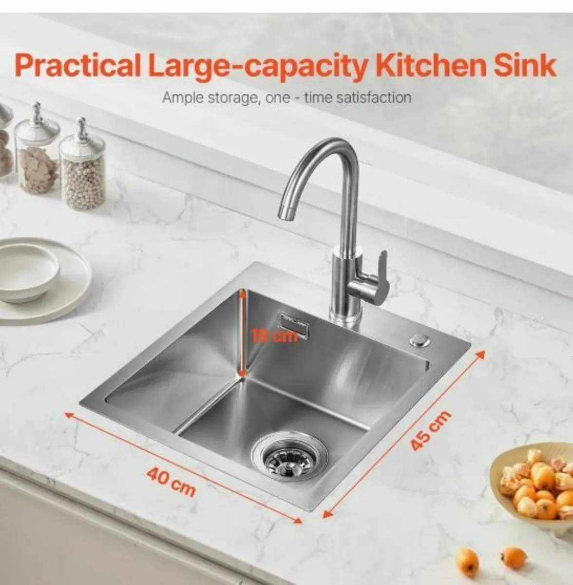 40cm Kitchen Sink Top Mount Single - Image 2