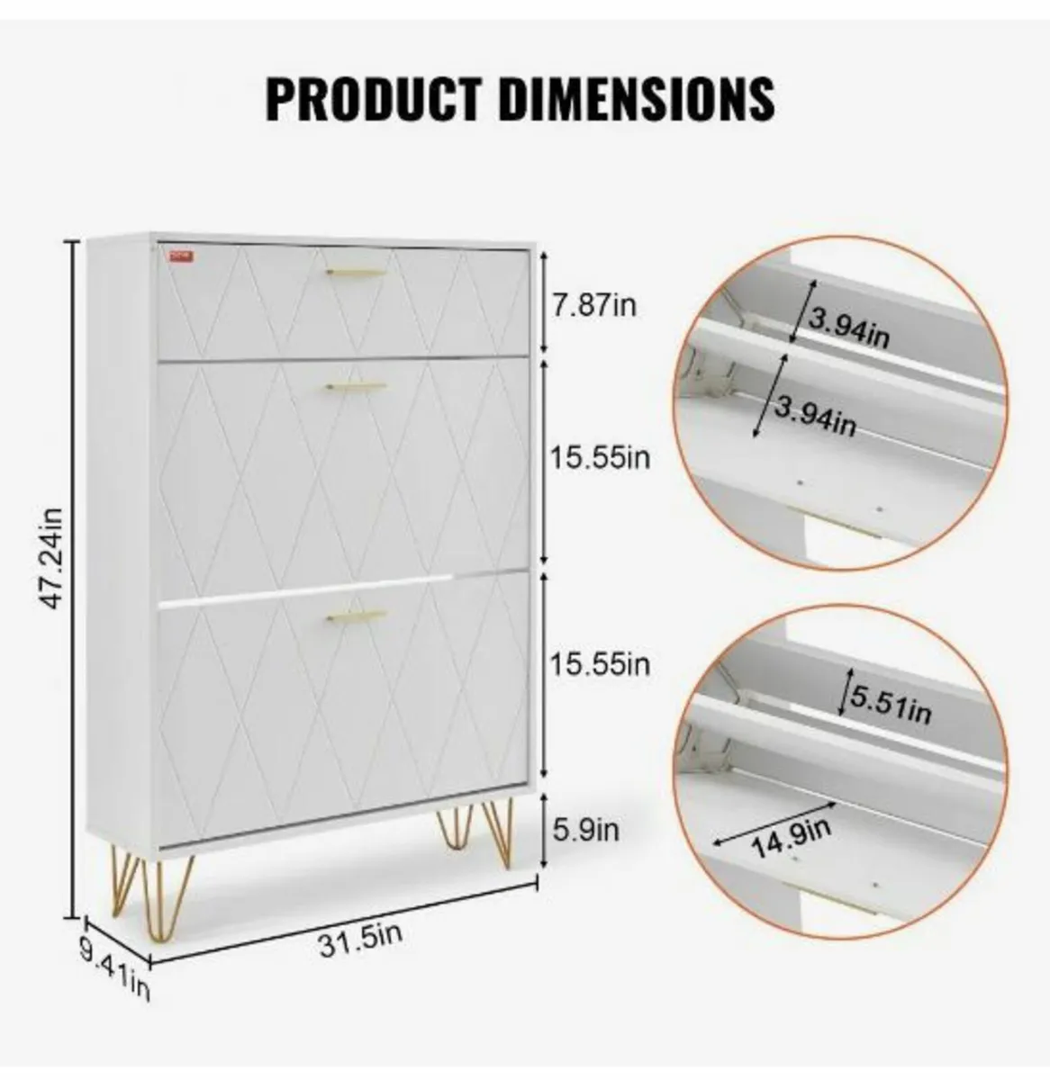 Shoe Cabinet with 3 Flip Drawers - Image 3