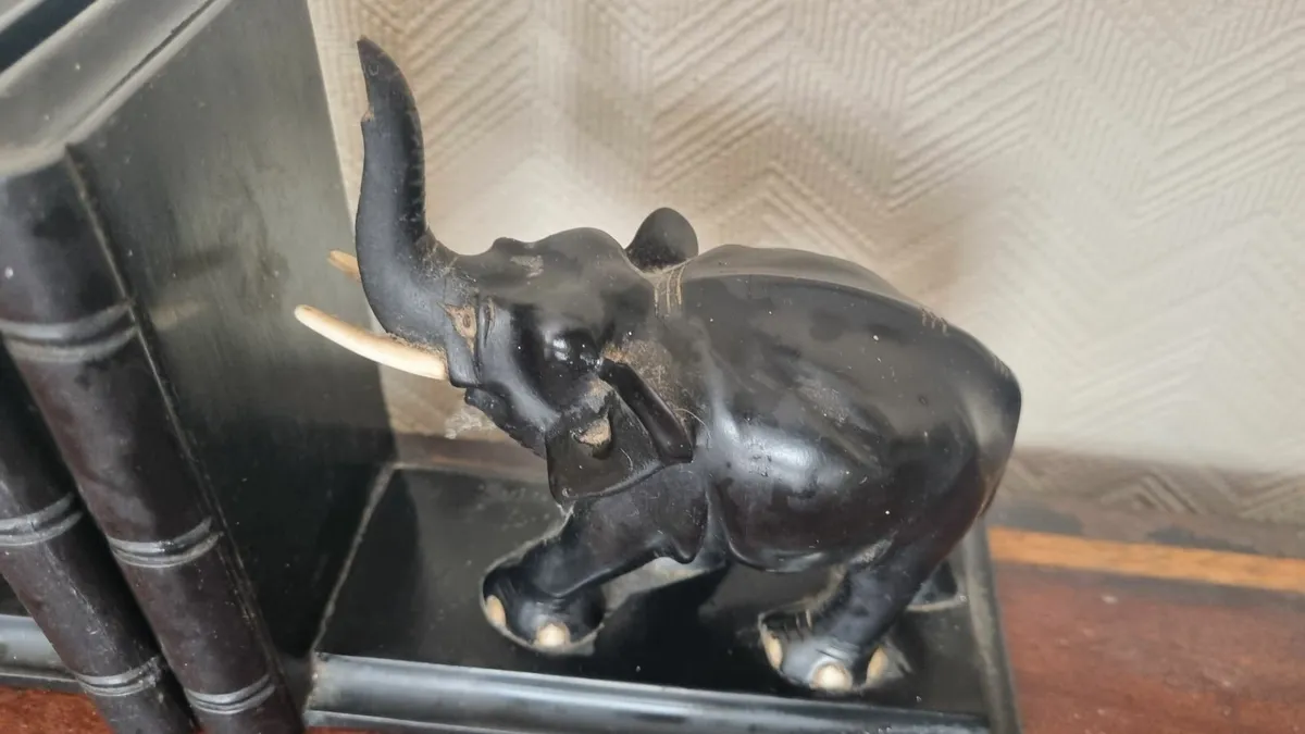 Antique Wooden Elephant Bookends - Image 2