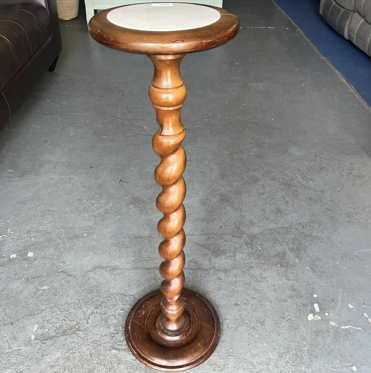 Vintage Teak Potstand with Marble inset - Image 1