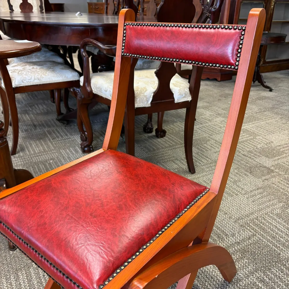 Stunning red leather yew wooden desk chair - Image 1