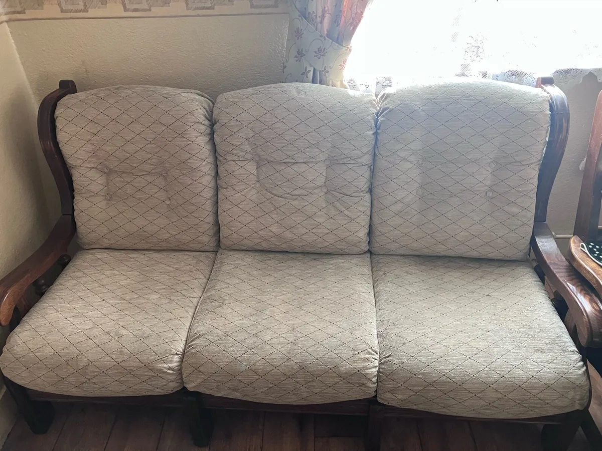 Wood frame sofa set - Image 1