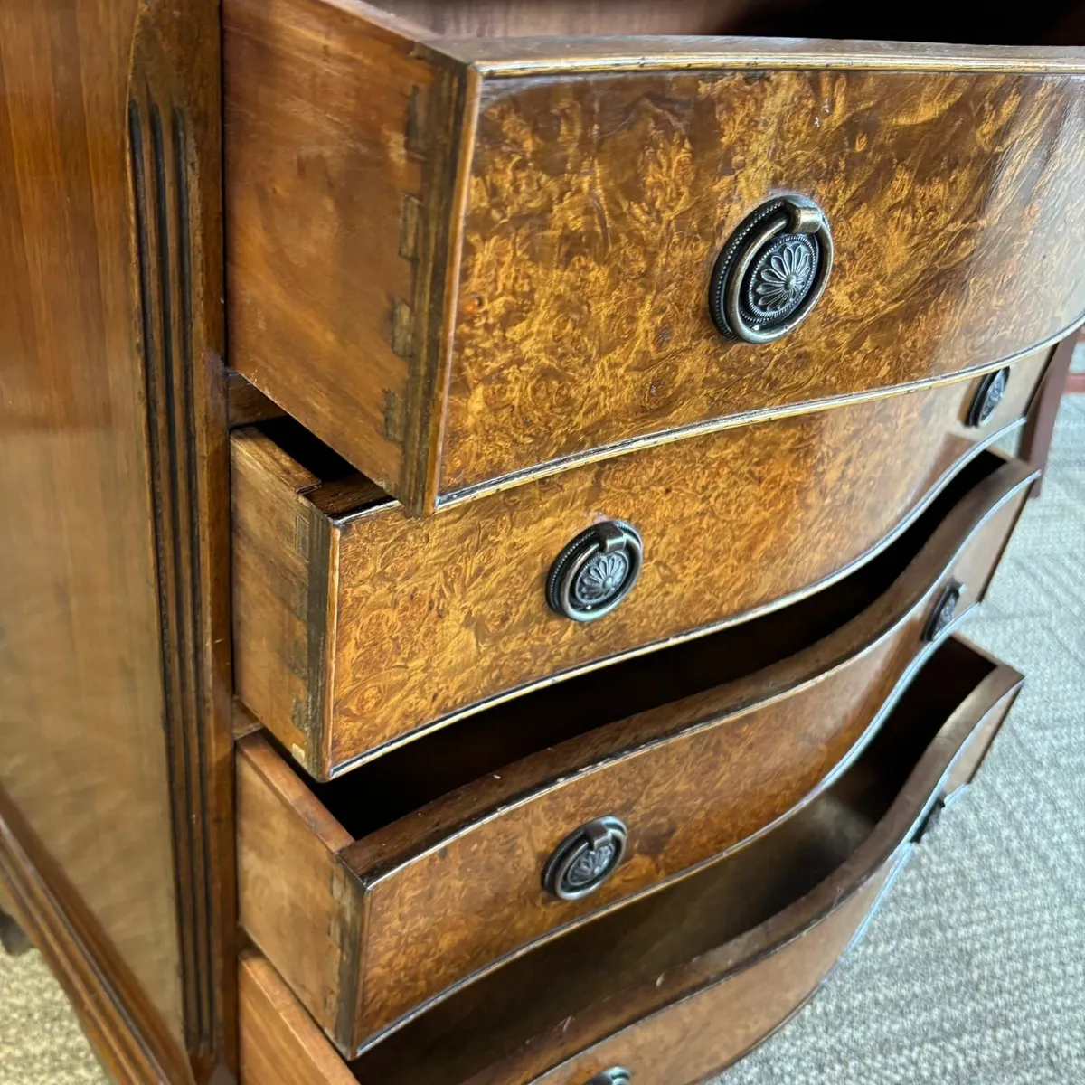 Fabulous mid 20th century walnut bow front four - Image 2