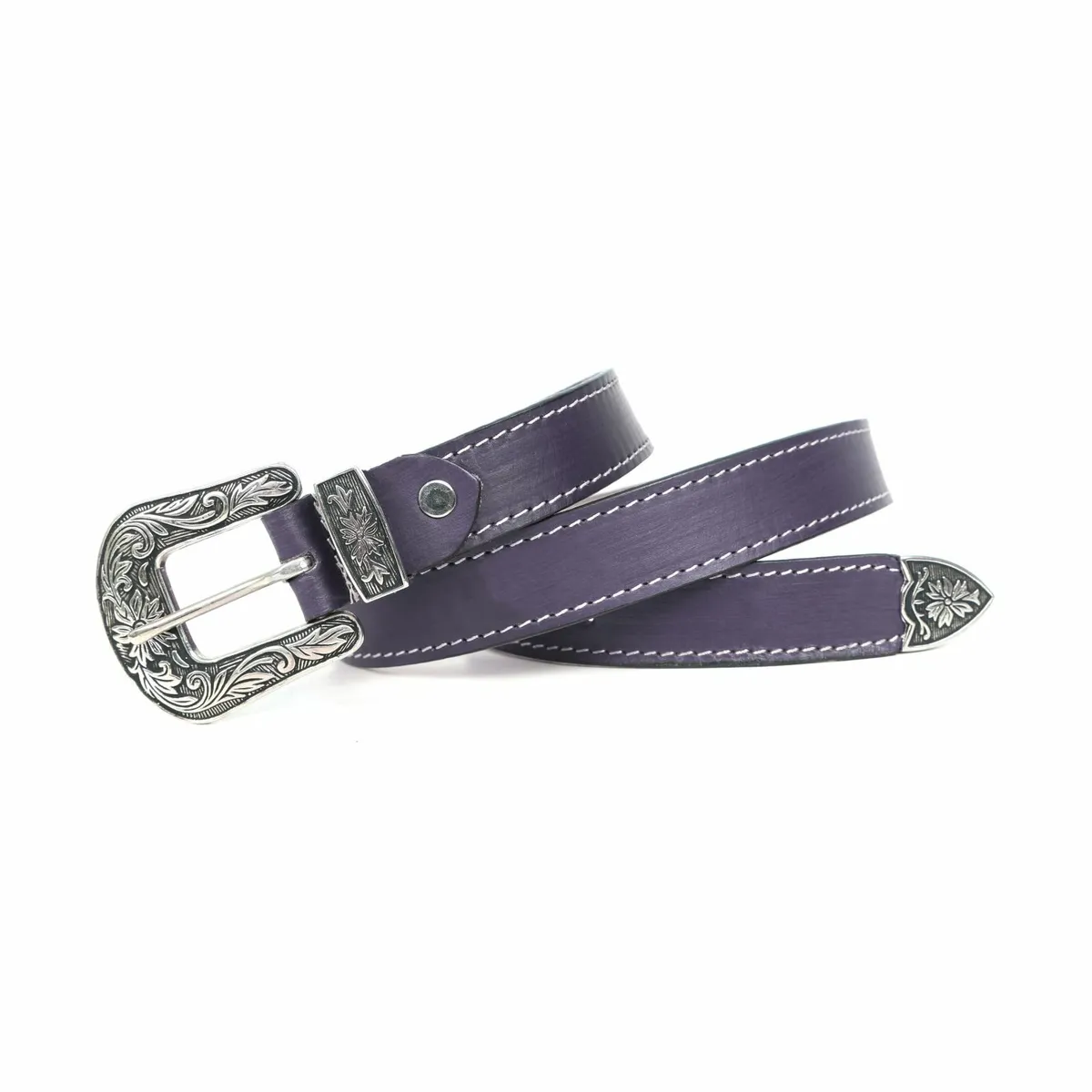 Real Leather Western Floral Buckle Cowgirl Belt - Image 2
