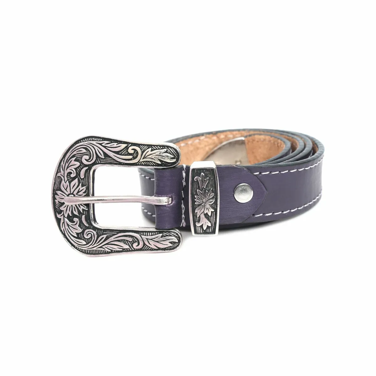 Real Leather Western Floral Buckle Cowgirl Belt - Image 3