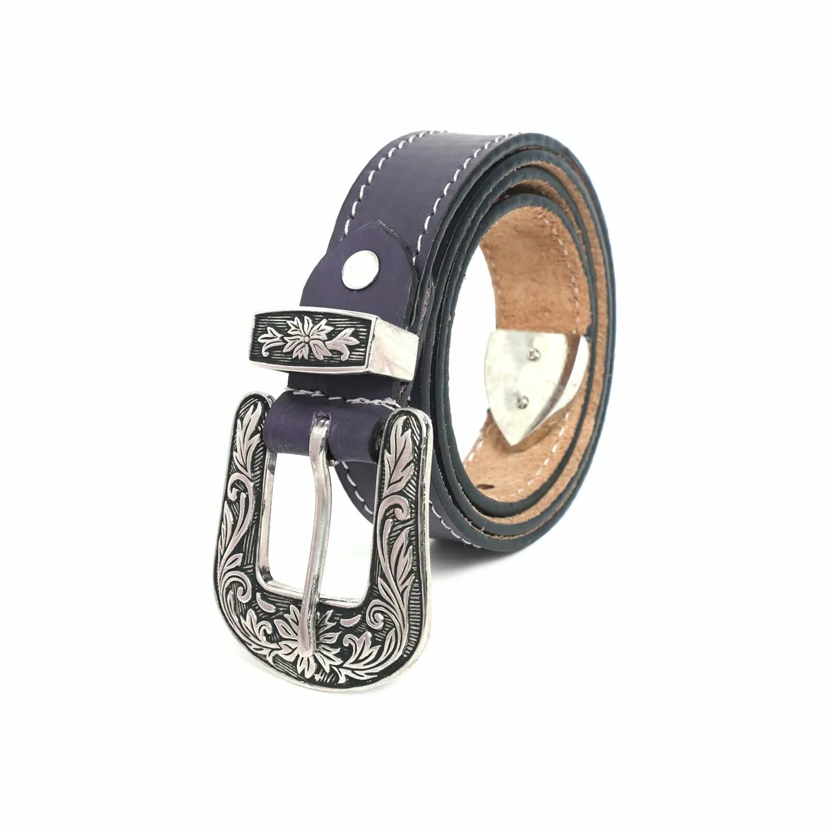 Real Leather Western Floral Buckle Cowgirl Belt - Image 4