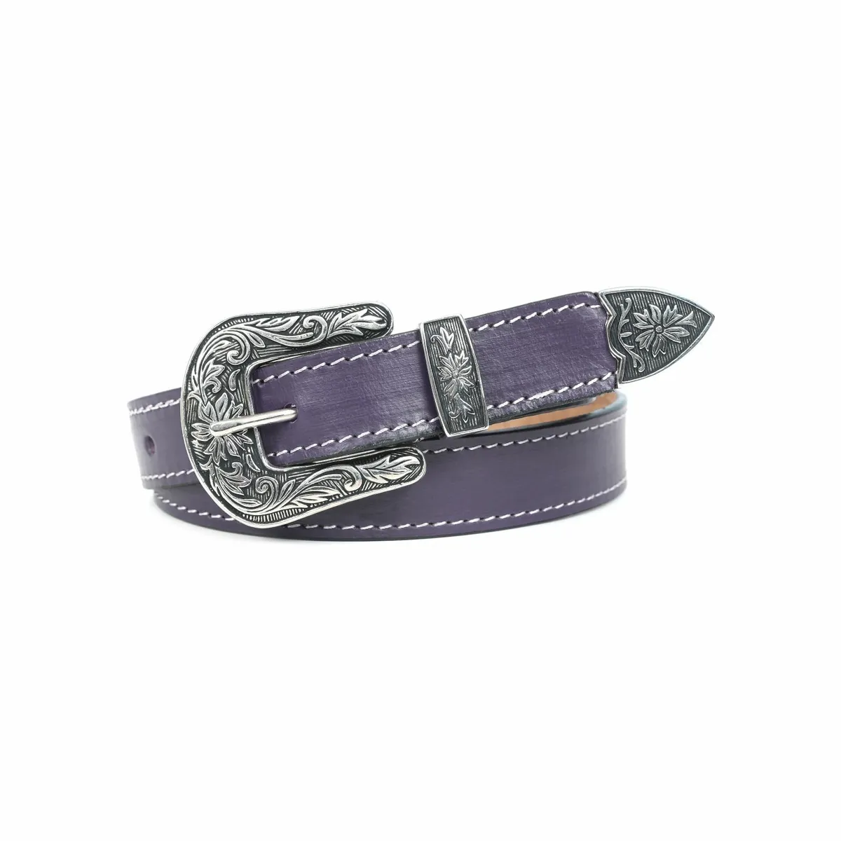 Real Leather Western Floral Buckle Cowgirl Belt - Image 1