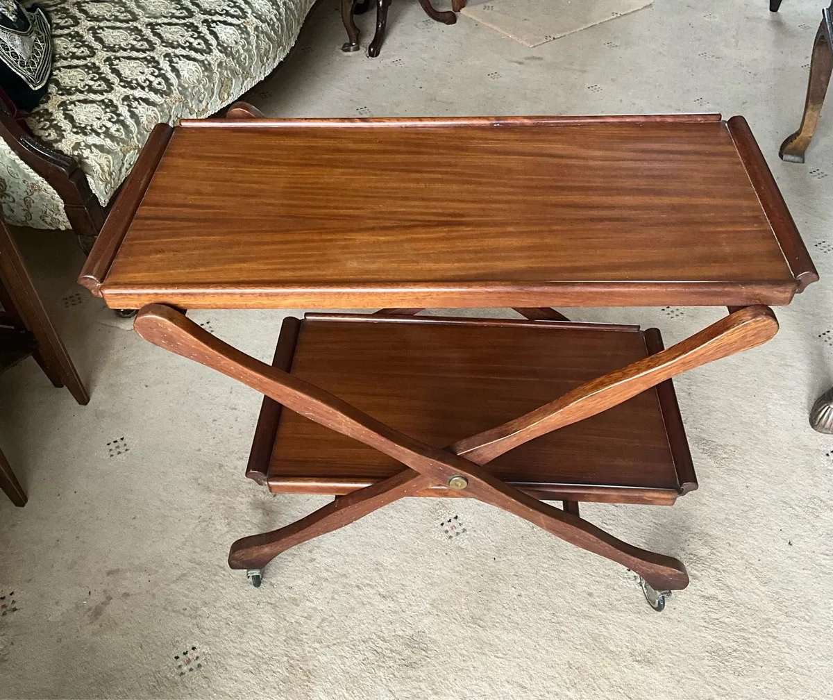 Vintage Mahogany 2 Tier Folding Serving Trolley. - Image 1